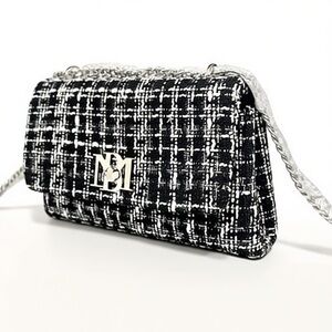 💖 NWT Badgley Mischka Black & White Tweed Crossbody ✨ Chain Strap Bag